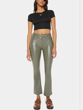 MOTHER The Insider Flood pants Cinder Block gray green faux leather size 28 NEW